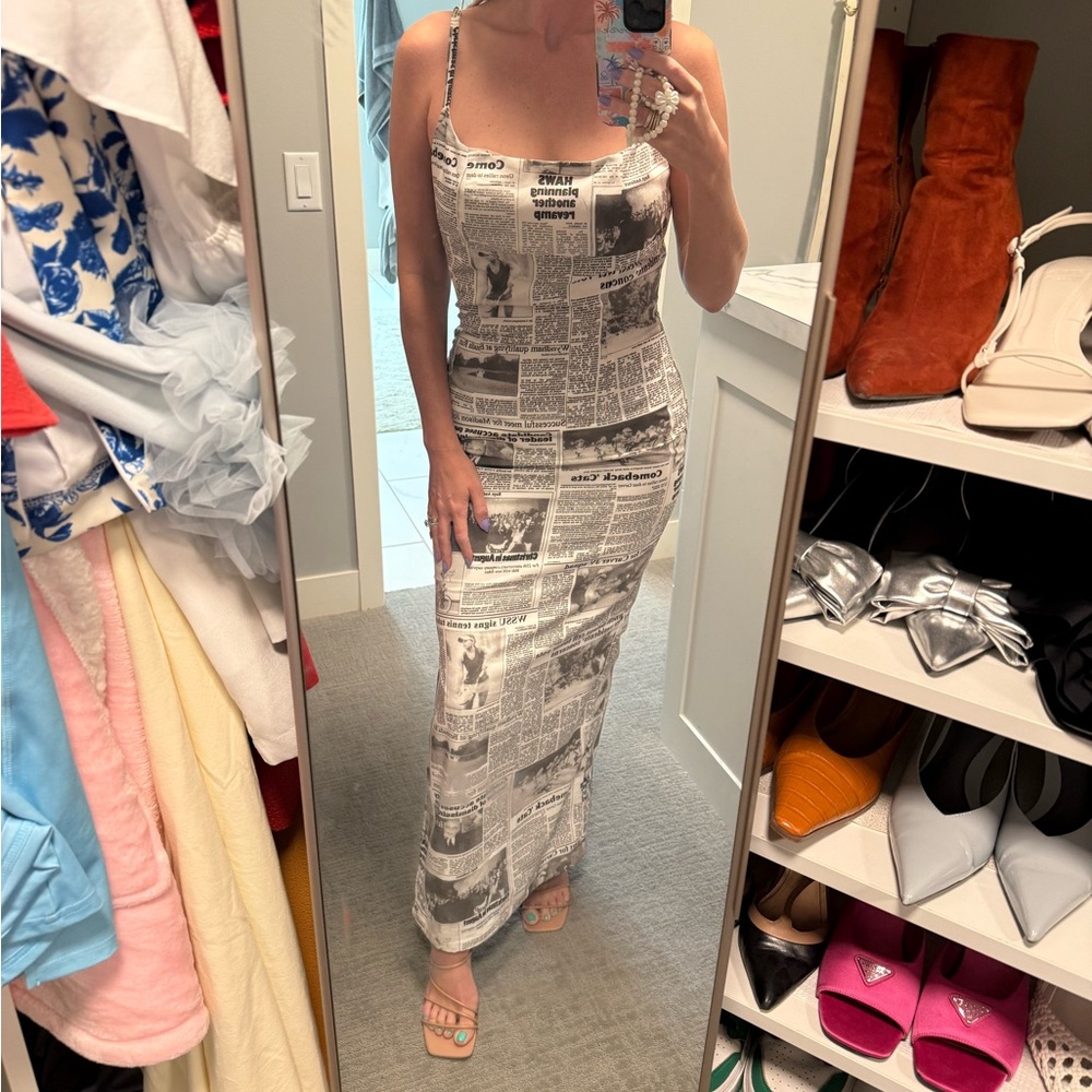 Newspaper Print Maxi Dress